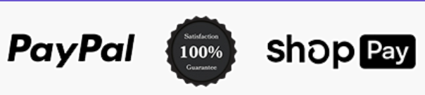 Logos that offer awareness of PayPal, 100% guarantee, and ShopPay.